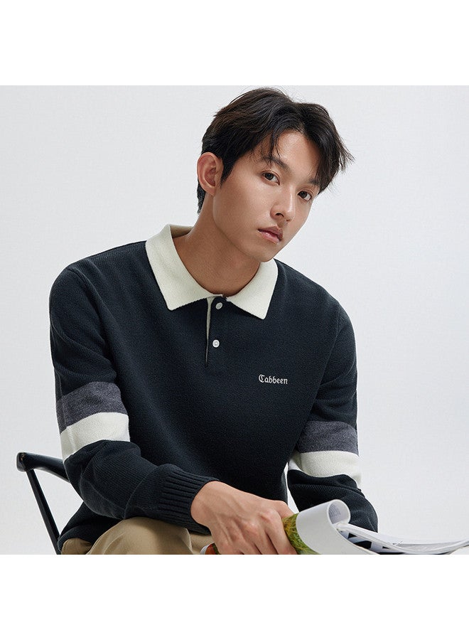 Cabbeen Logo Embroidered Knitted Sweater Spring/autumn Polo Collar Fashion - Image 4