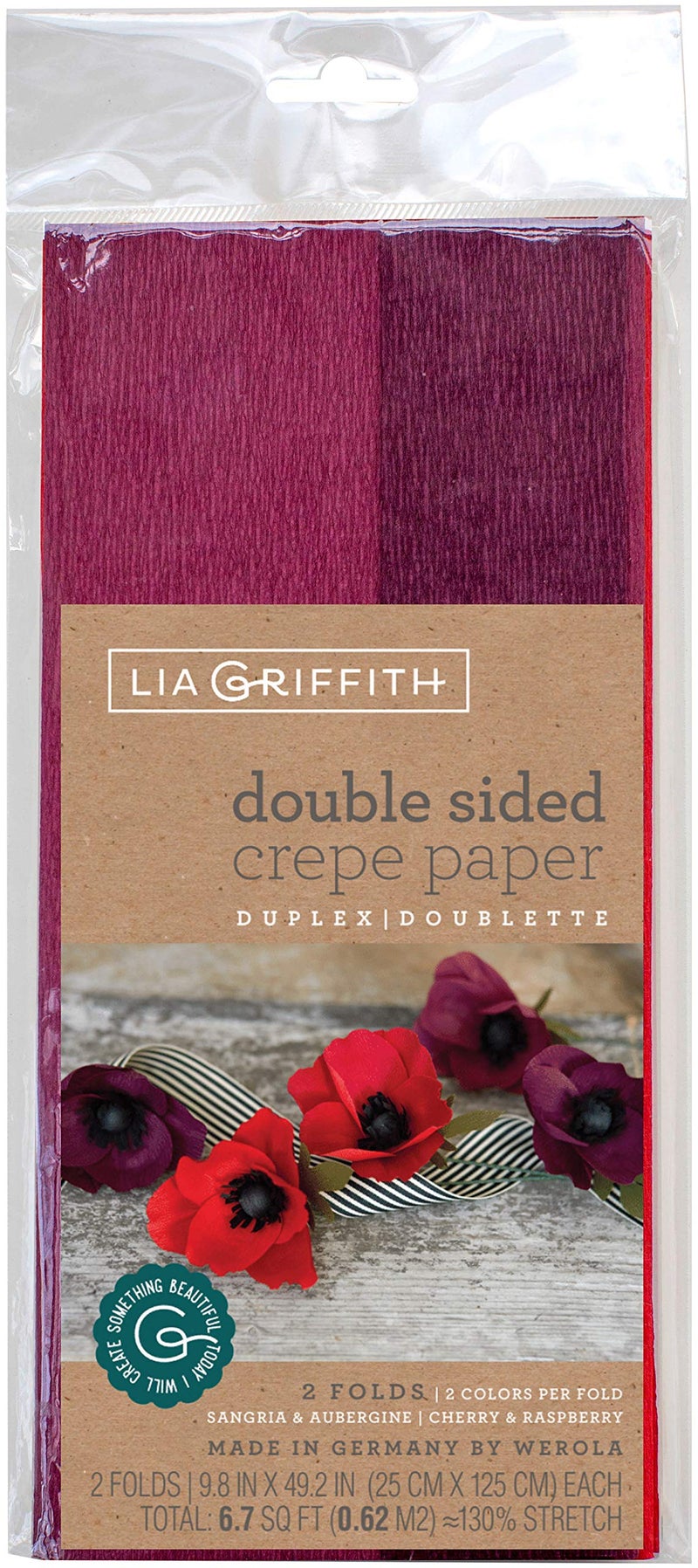Lia Griffith Double Sided Crepe Paper Folds Roll 67Square Feet Sangria and Aubergine Cherry and Raspberry
