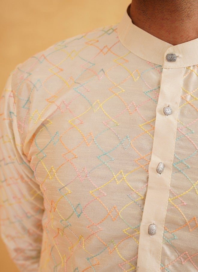 Sojanya Silk Cotton Kurta for Men in Pastel - Image 2