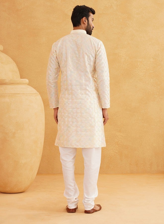 Sojanya Silk Cotton Kurta for Men in Pastel - Image 5