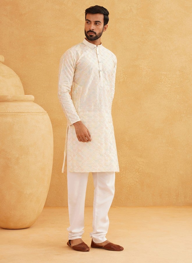 Sojanya Silk Cotton Kurta for Men in Pastel - Image 3