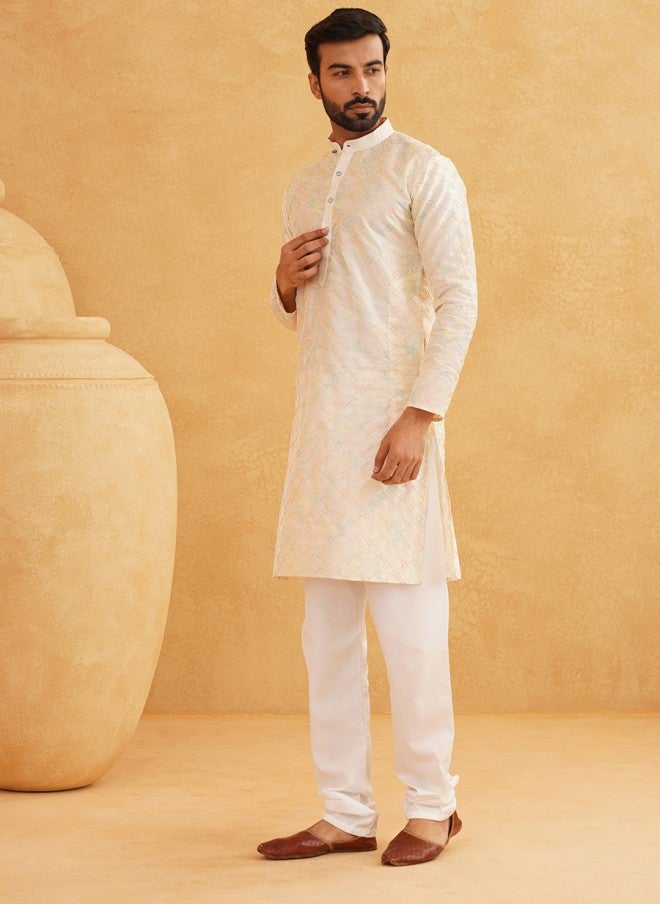 Sojanya Silk Cotton Kurta for Men in Pastel - Image 4