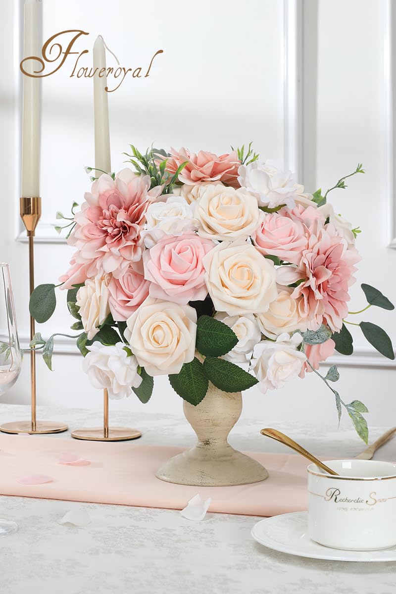 Floweroyal Artificial Pink Flowers Fake Rose Flowers Dahlia With Stems For Diy Wedding Bridal Bouquets  Baby Shower  Floral Arrangement  Table Centerpieces  Home Decorations. - Image 3