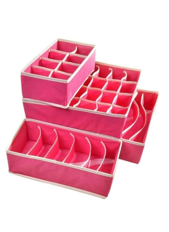 Styleys Styleys Non-Woven Foldable Clothes Organiser For Wardrobe Storage Box/Drawer Organizer For Innerwear, Clothing, Underwear, Bra, Socks, Tie (Set Of 4, Pink, S1014)  - Image 1