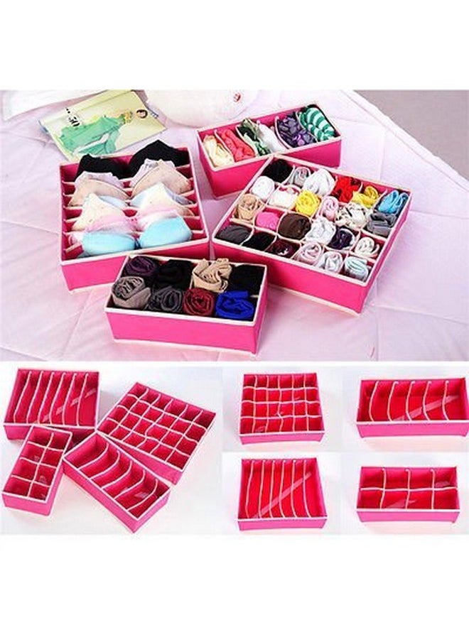 Styleys Styleys Non-Woven Foldable Clothes Organiser For Wardrobe Storage Box/Drawer Organizer For Innerwear, Clothing, Underwear, Bra, Socks, Tie (Set Of 4, Pink, S1014)  - Image 2