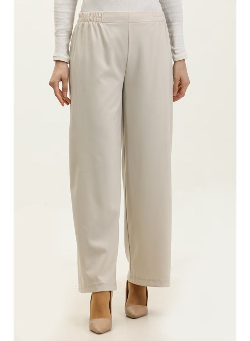 Sefa Merve Elastic Waist Wide Leg Trousers 2951C-03 Stone - Image 3
