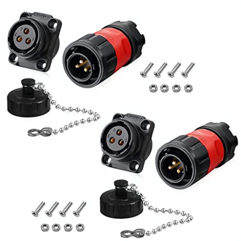 3 دبوس موصل مقاوم للماء، مقبس توصيل ذكر أنثى موصل دائري للطاقة الصناعية، موصل كابل الطيران للصناعة والطاقة وغيرها من توصيلات الأسلاك الكهربائية الداخلية/الخارجية، قطعتان - Image 1