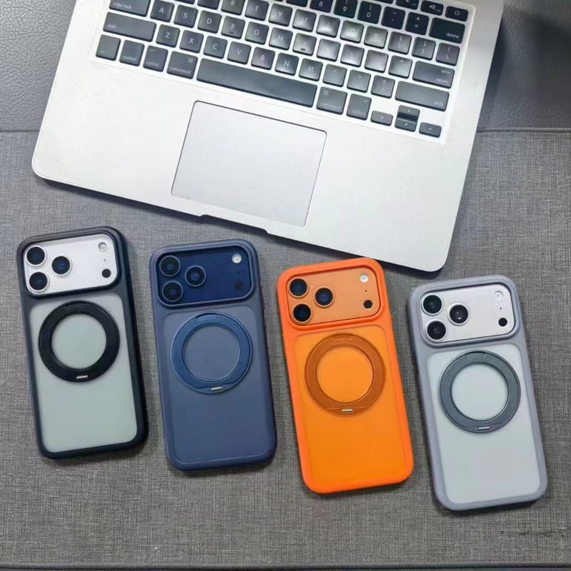 غطاء MagSafe بPC لـ iPhone 16 / 16 Plus / 16 Pro / 16 Pro Max باللون أسود مغناطيسي بوظيفة حامل مع مغناطيس قوي وحامل قائم مع ملمس غير لامع للسفر للمكتب للمكتب المنزلي - Image 2