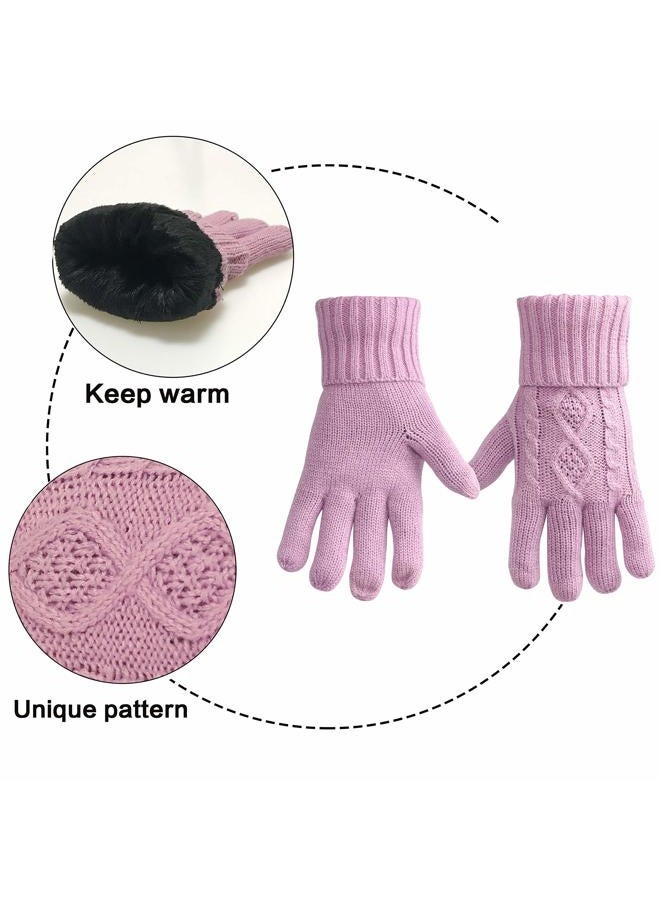 VanRolldex Warm Scarf Glove Hat Beanie Set - Cable Knit Winter Gift Set Pom Cap Touch Screen Glove Long Scarf 3 PCS Set for Women, Pink - Image 5