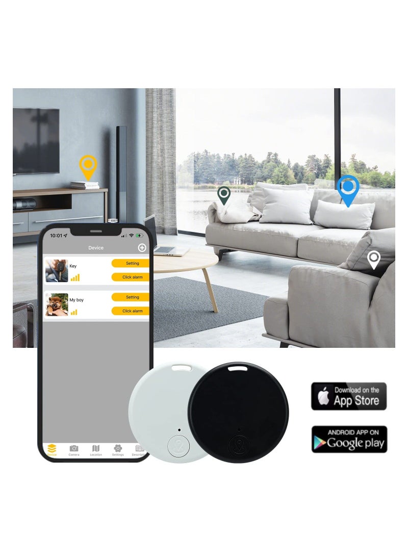 Y&D - 2 Pack Bluetooth Key Finder Locator, Mini Anti Lost Item Tag Tracker Alarm For Pet, Key, Wallet, Luggage, Compatible With Ios And Android, Incl Silicone Protective Cases (White and Black) - Image 1