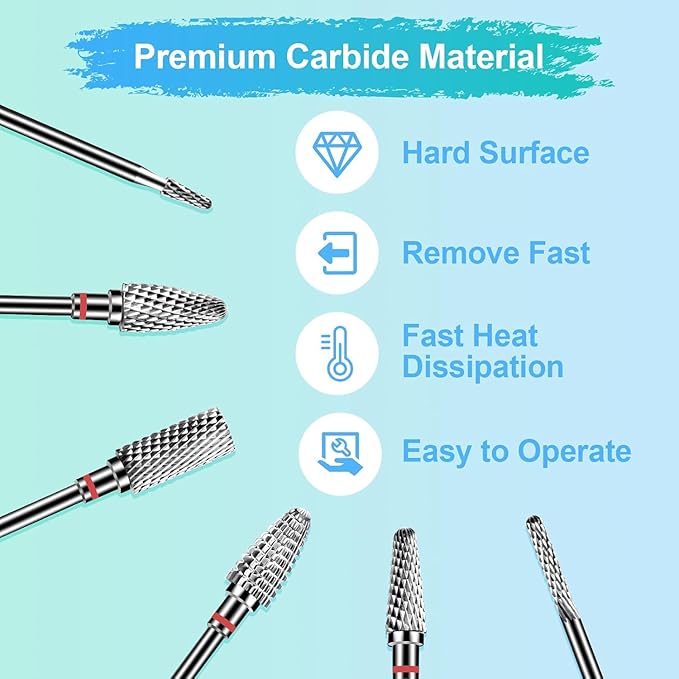 Lermende 6Pcs Nail Drill Bits Professional 332 Electric Nail Drill Bits Set for Acrylic Nails Cuticle Nail Drill Bit Quick Gel Polish Remover Manicure Pedicure Tools with Cleaning Brush Blue - Image 2