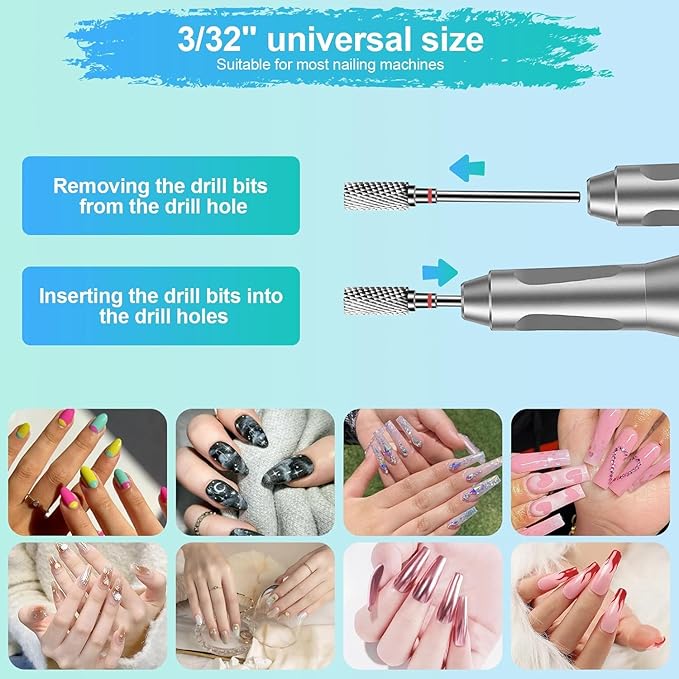 Lermende 6Pcs Nail Drill Bits Professional 332 Electric Nail Drill Bits Set for Acrylic Nails Cuticle Nail Drill Bit Quick Gel Polish Remover Manicure Pedicure Tools with Cleaning Brush Blue - Image 3
