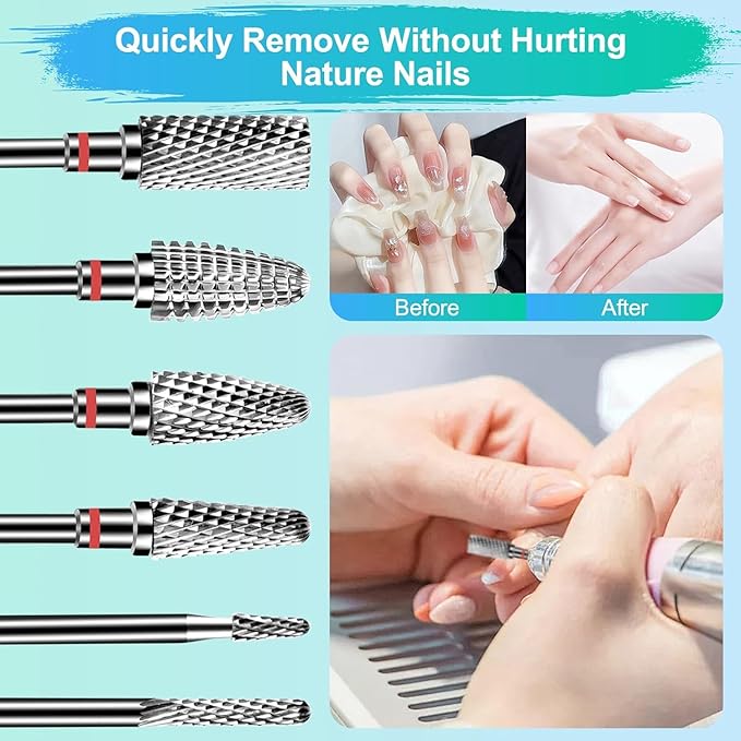 Lermende 6Pcs Nail Drill Bits Professional 332 Electric Nail Drill Bits Set for Acrylic Nails Cuticle Nail Drill Bit Quick Gel Polish Remover Manicure Pedicure Tools with Cleaning Brush Blue - Image 4