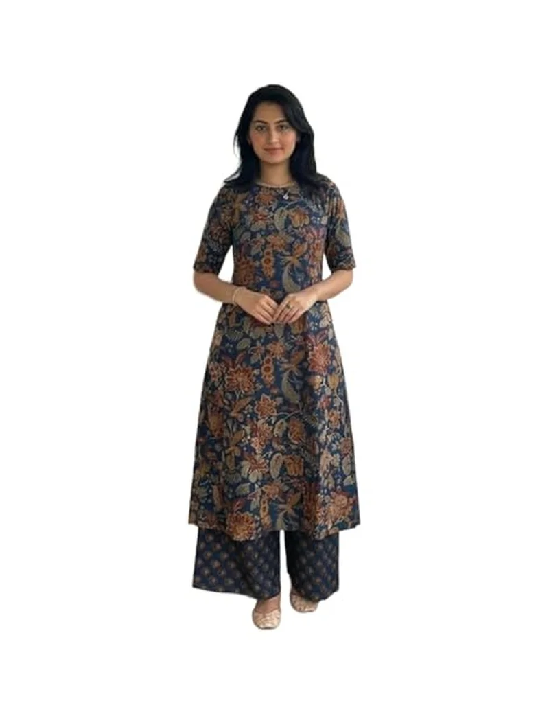 Gosriki GoSriKi Women's Rayon Viscose Straight Printed Kurta with Palazzo