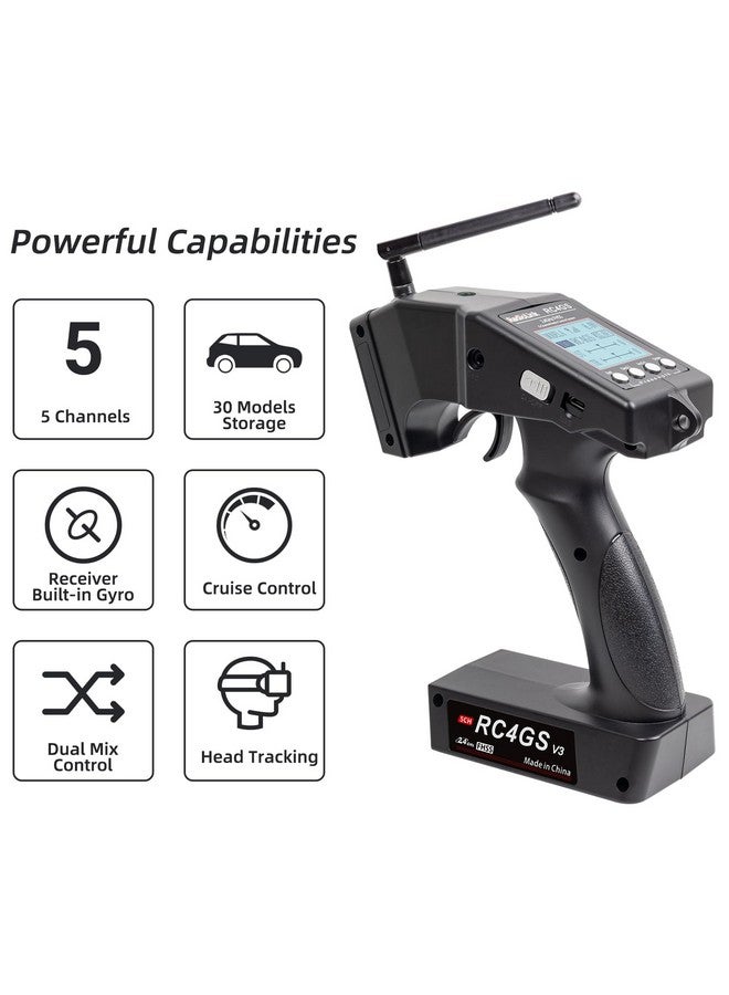 Radiolink RC4GS V3 5 Channels RC Transmitter and Receiver, 2.4GHz Surface Remote Controller R6FG Gyro RX Combo, 30 Models Storage for RC Crawler, Drifting, Bash, Buggy Cars and Boats - Image 2
