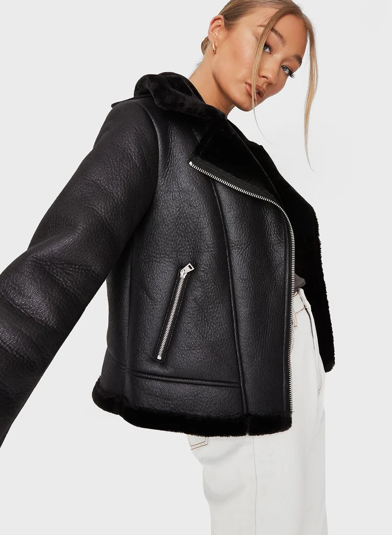 Missguided Zip Through Pu Jacket