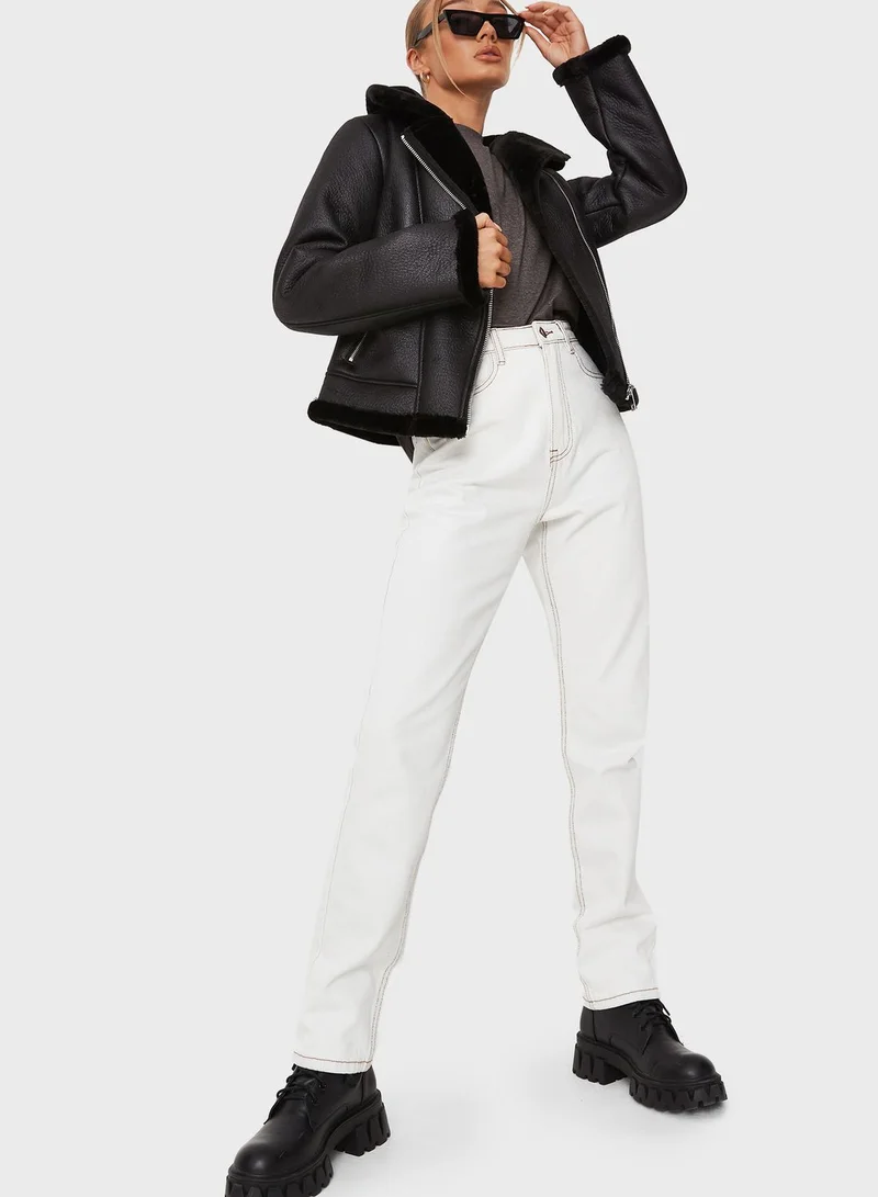 Missguided Zip Through Pu Jacket