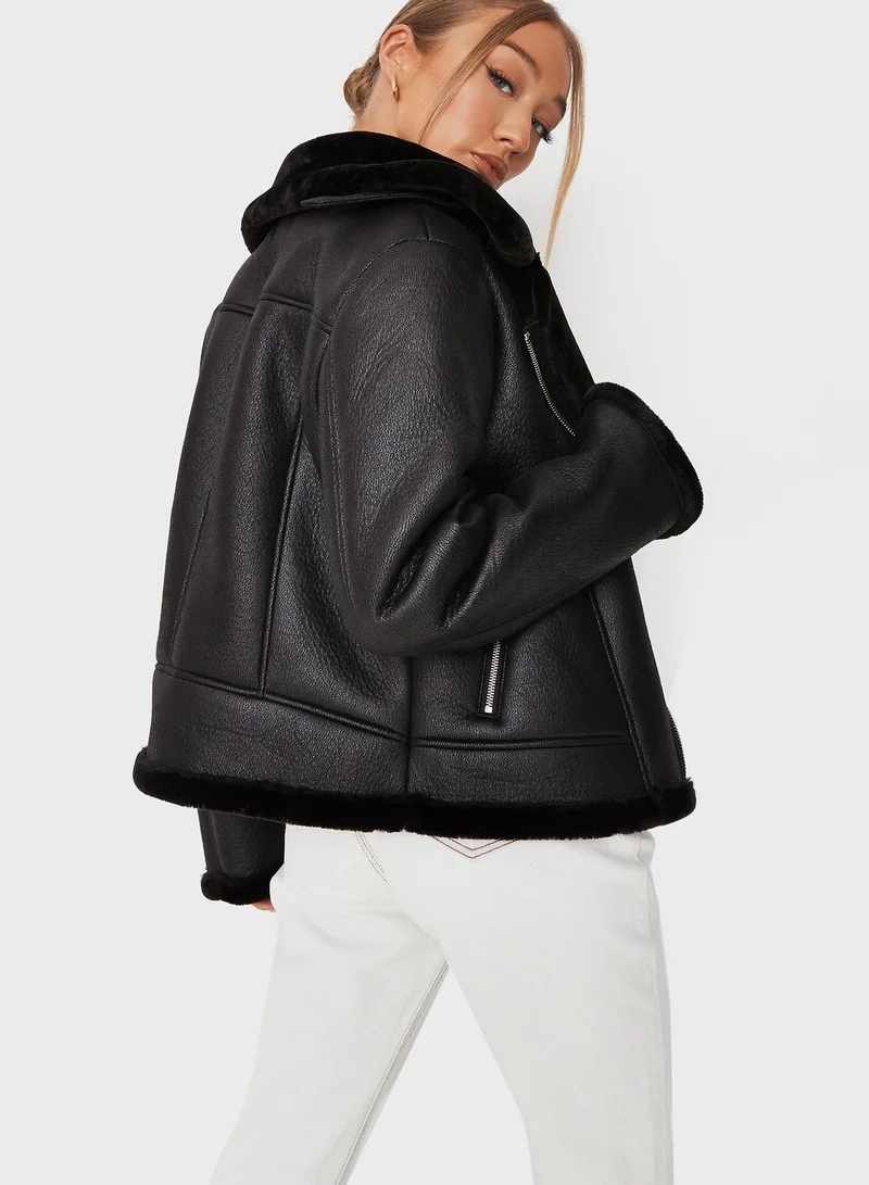 Missguided Zip Through Pu Jacket