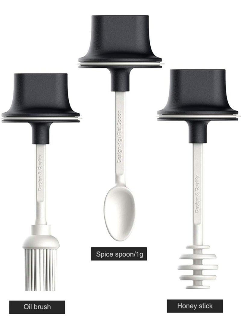 AIWANTO 3Pcs Glass Jars Condiment Container Oil Brush Container Kitchen Jars Storage Container with Spoon Condiment Pots Black - Image 4
