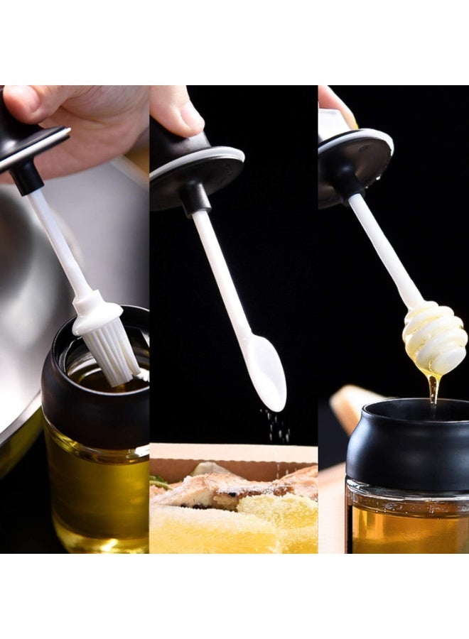 AIWANTO 3Pcs Glass Jars Condiment Container Oil Brush Container Kitchen Jars Storage Container with Spoon Condiment Pots Black - Image 5
