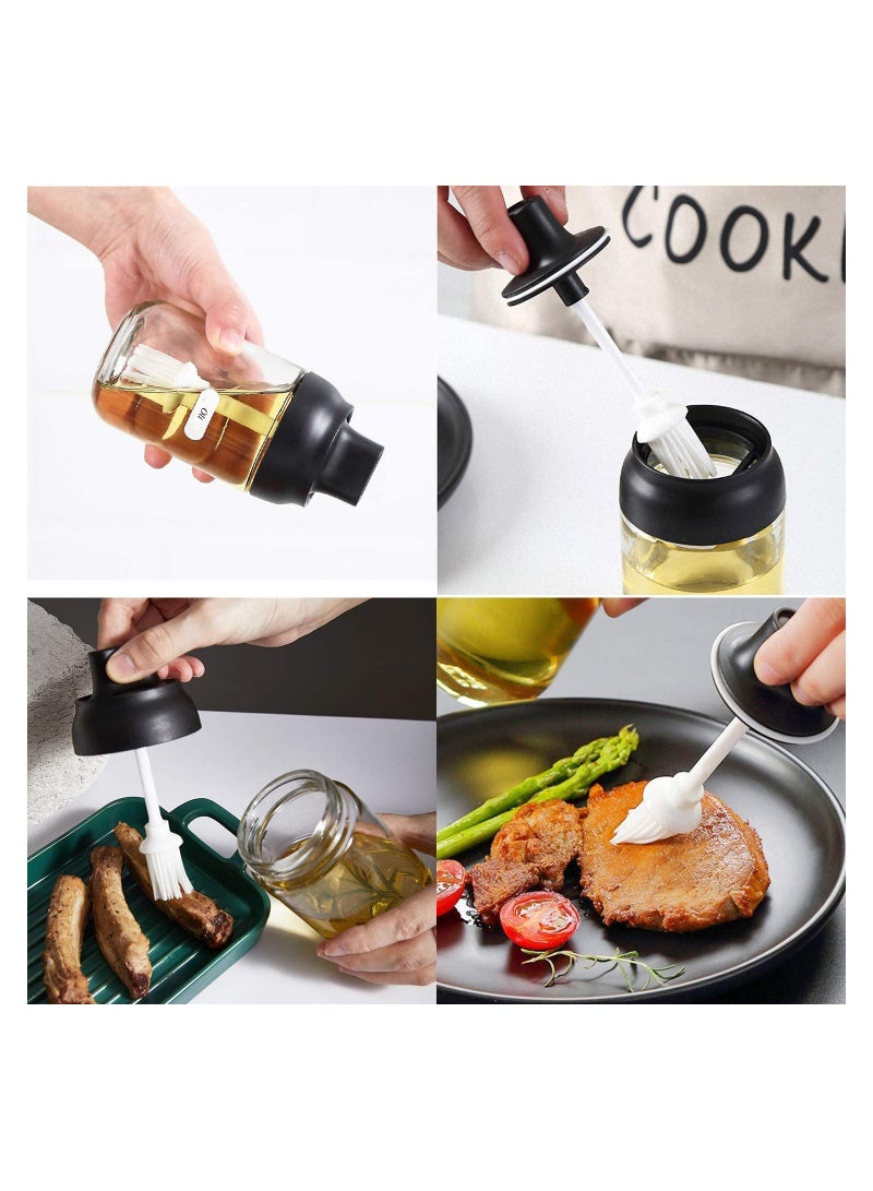 AIWANTO 3Pcs Glass Jars Condiment Container Oil Brush Container Kitchen Jars Storage Container with Spoon Condiment Pots Black - Image 3