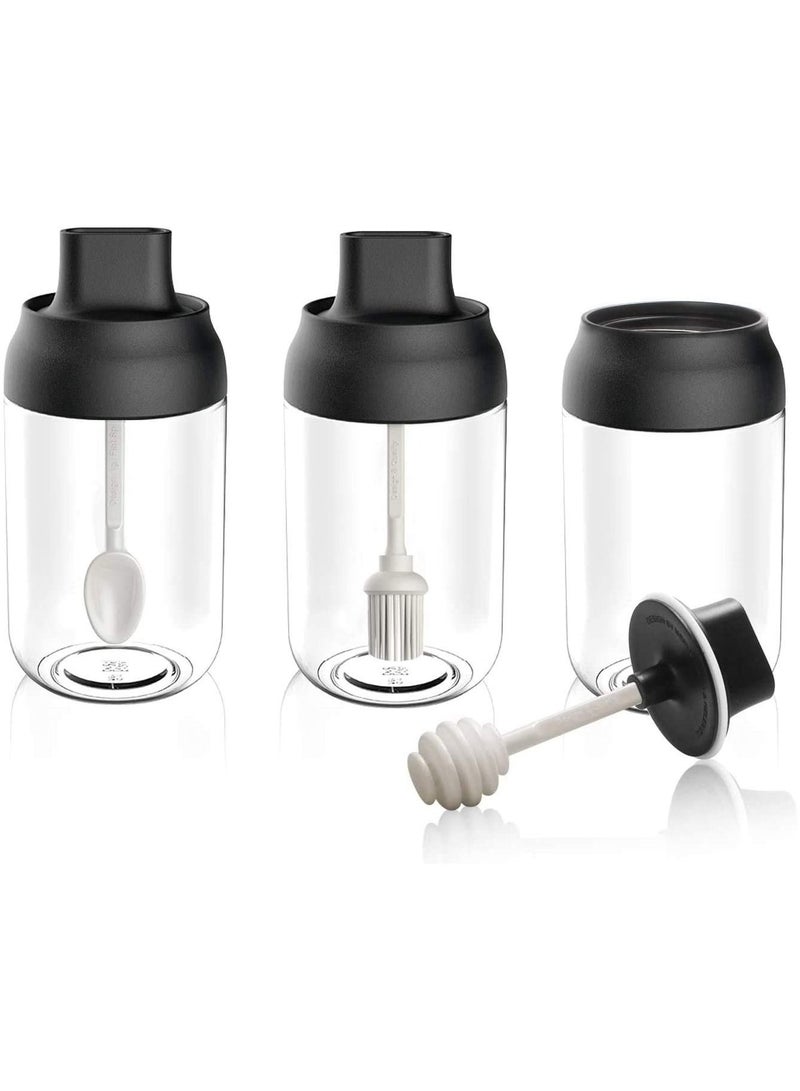 AIWANTO 3Pcs Glass Jars Condiment Container Oil Brush Container Kitchen Jars Storage Container with Spoon Condiment Pots Black - Image 1