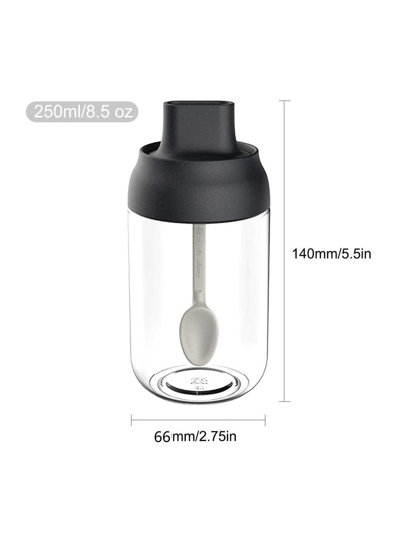 AIWANTO 3Pcs Glass Jars Condiment Container Oil Brush Container Kitchen Jars Storage Container with Spoon Condiment Pots Black - Image 2