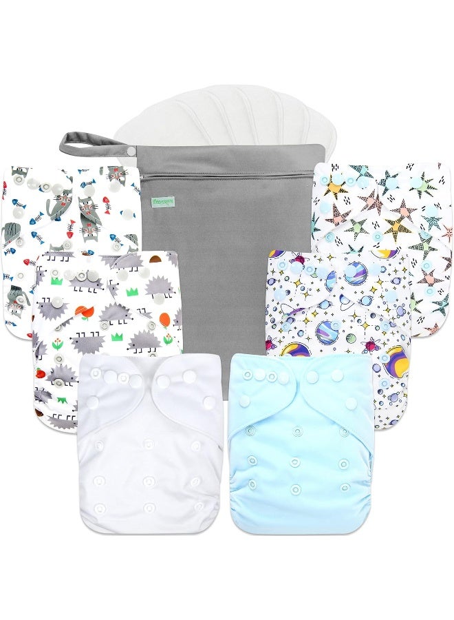 wegreeco Washable Reusable Baby Cloth Pocket Diapers 6 Pack + 6 Rayon Made from Bamboo Inserts (with 1 Wet Bag, Fantastic World) - Image 1