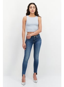 GUESS Women Skinny Fit Mid Waist Stretchable Denim Jean, Blue  - Image 4