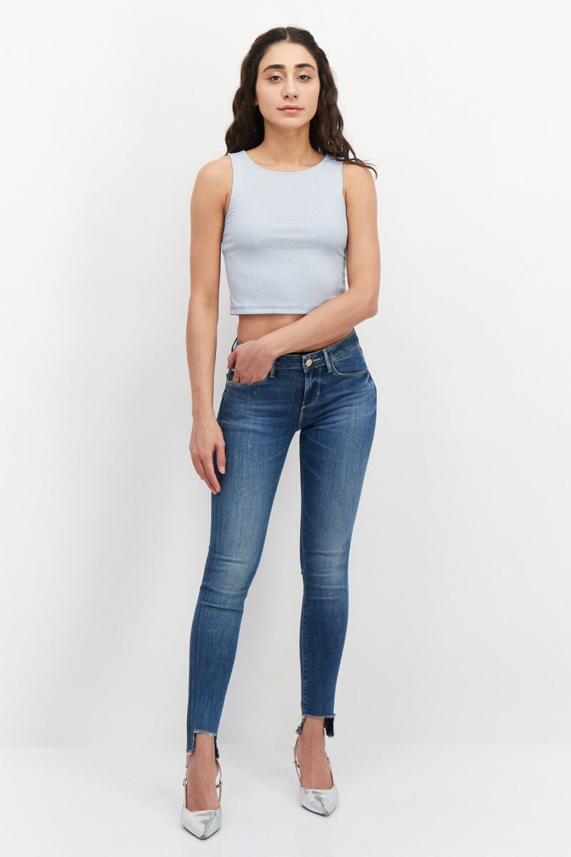 GUESS Women Skinny Fit Mid Waist Stretchable Denim Jean, Blue - Image 4