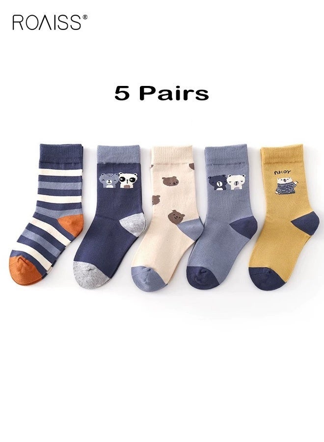 roaiss 5 Pairs Boys Mid-Calf Socks, Comfortable Sports Socks Set, Anti-pilling Soft Socks, Cartoon Middle Tube Socks for Boys, Suitable for All Seasons - Image 1