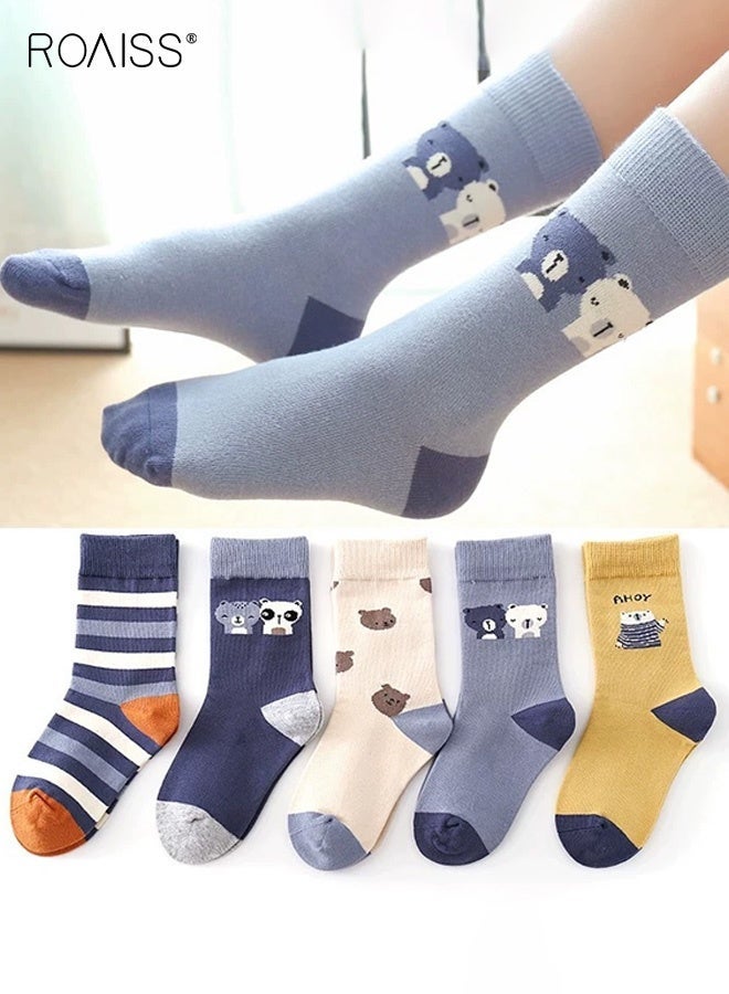 roaiss 5 Pairs Boys Mid-Calf Socks, Comfortable Sports Socks Set, Anti-pilling Soft Socks, Cartoon Middle Tube Socks for Boys, Suitable for All Seasons - Image 2
