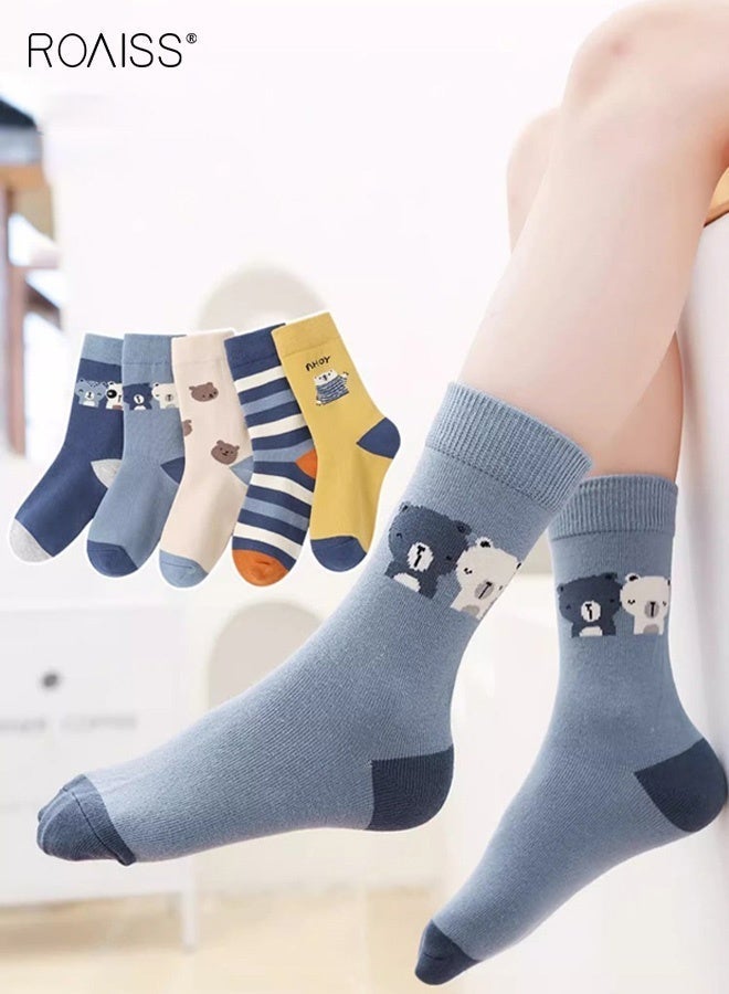 roaiss 5 Pairs Boys Mid-Calf Socks, Comfortable Sports Socks Set, Anti-pilling Soft Socks, Cartoon Middle Tube Socks for Boys, Suitable for All Seasons - Image 3
