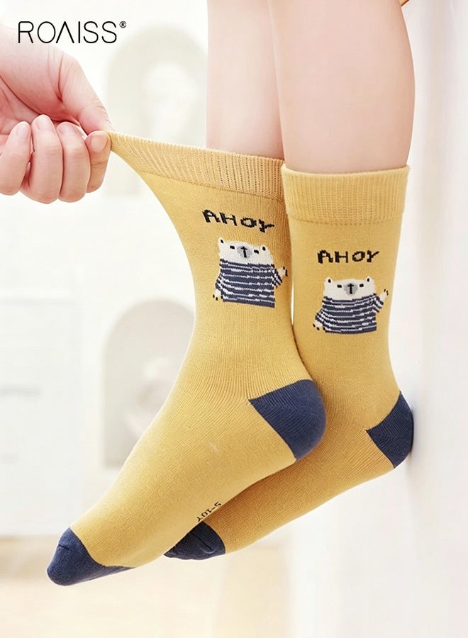 roaiss 5 Pairs Boys Mid-Calf Socks, Comfortable Sports Socks Set, Anti-pilling Soft Socks, Cartoon Middle Tube Socks for Boys, Suitable for All Seasons - Image 4