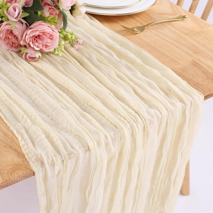 90X400CM CHEESECLOTH TABLE RUNNER BEIGE 13FT LONG RUSTIC GAUZE BOHO TABLE RUNNER FOR WEDDING BRIDAL BANQUET DECORATION PARTY FESTIVALS35X157IN