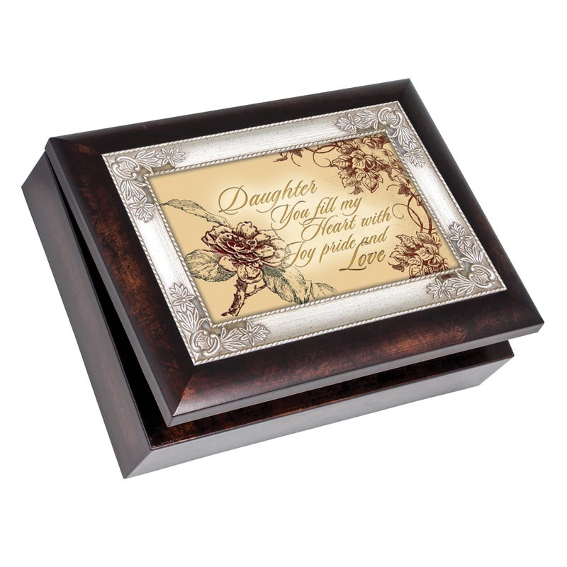 Cottage Garden Daughter You Fill My Heart with Joy Burlwood Jewelry Music Box Plays Wind Beneath My Wings - Image 1