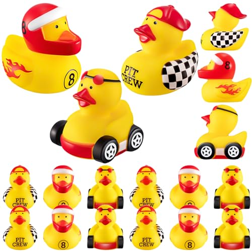 Shappy 50 Pieces Race Car Driver Rubber Duckies 2Inch Mini Rubber Race Car Duckies for Goodie Bags Racing Theme Birthday Party Favors Decorations - Image 1