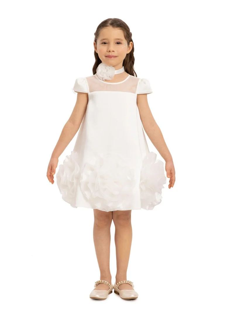 VIA BAMBINO Lovely Girls Floral Hem White Dress