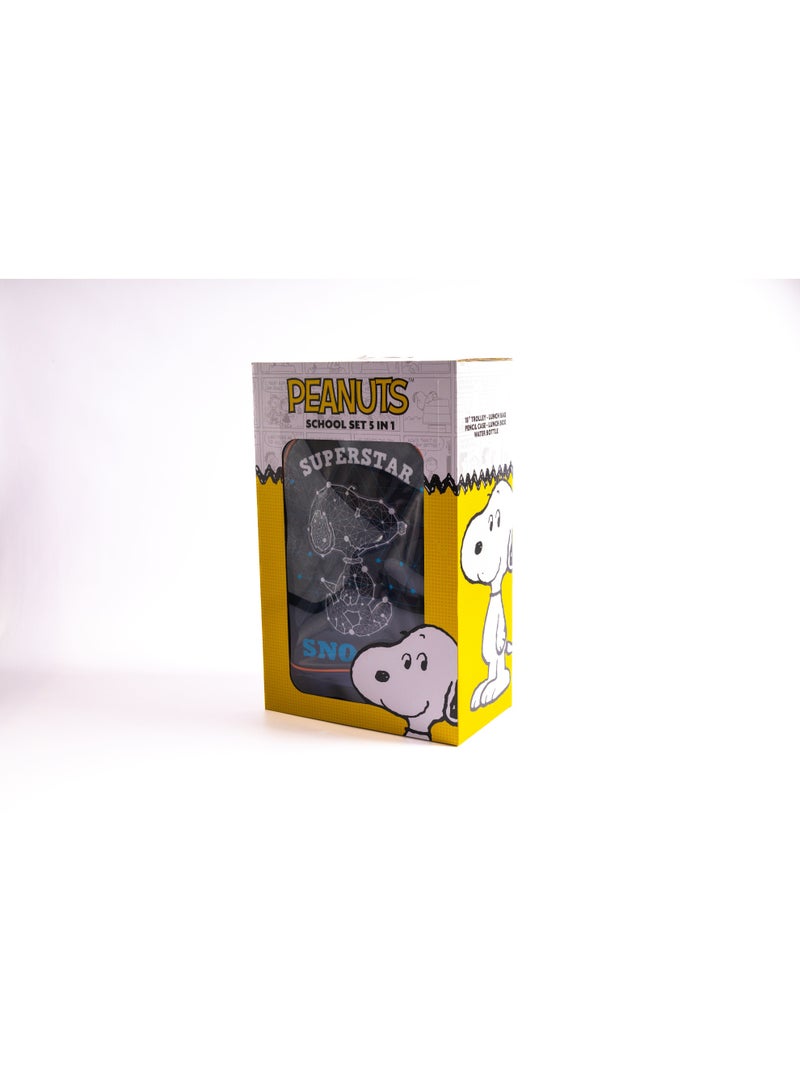 Peanuts 18" Trolley Bag School Set with Lunch Bag, Pencil Case, Water Bottle & Lunch Box – Dark Blue - Image 3