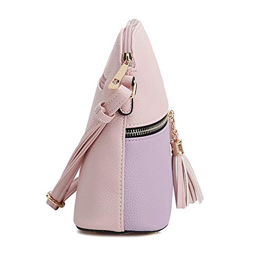 SG SUGU Lunar Lightweight Medium Dome Crossbody Bag Shoulder Bag with Double Tassels | Zipper Pocket | Adjustable Strap|Blush/Lavender - Image 3