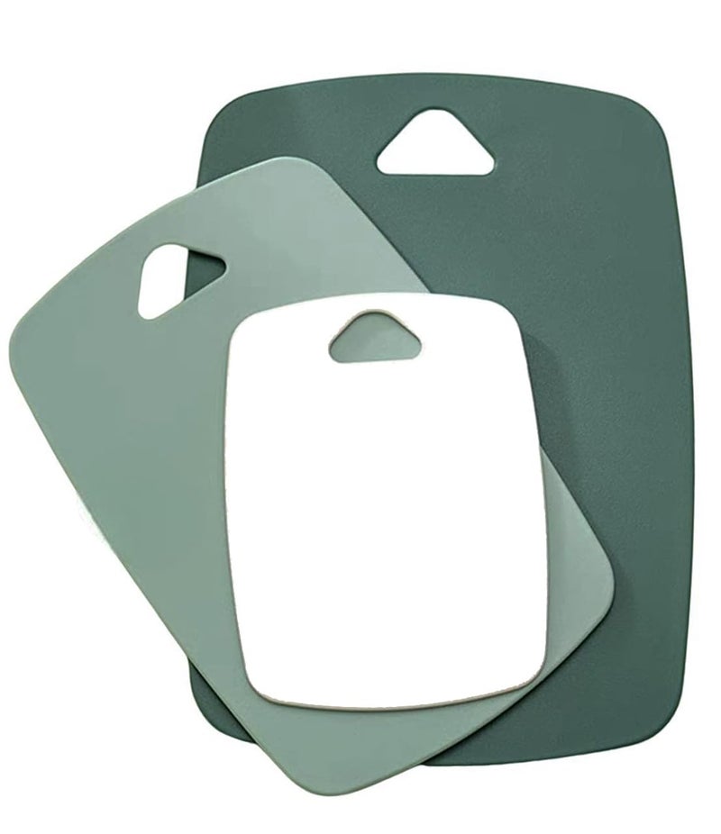 ARQIVO Cutting Board Set of 3 Plastic Chopping Board for Kids Kitchen Cutting Boards with Triangle Hook Small to Large Householde Fruit Cutting Board NonSlip plast Green - Image 1