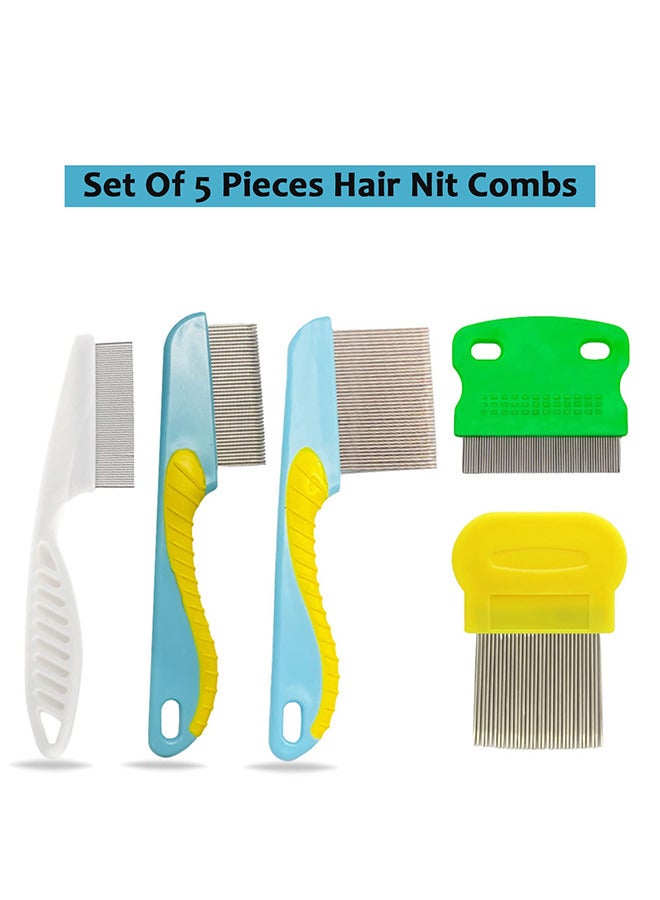 Estrico Pack Of 5 Pieces Hair Nit Combs Removes Head Lice Stainless Steel Teeth Head Lice Combs - Image 2