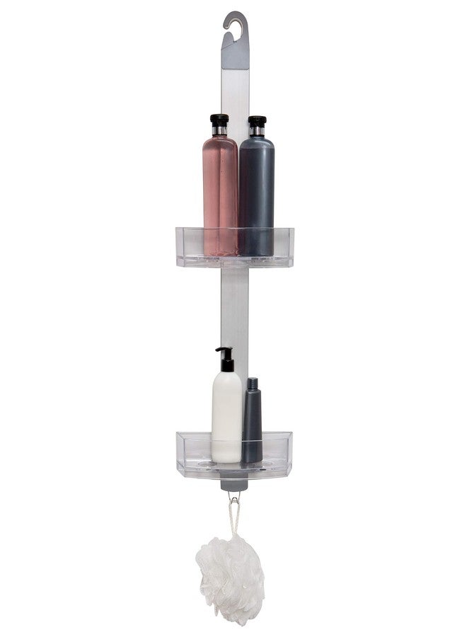 Bath Bliss Adjustable Aluminum 2 Tier Hanging Shower Caddy | Large | Bathroom Storage | Good for Shampoo, Soaps, Razors, Wash Cloths | Rust Proof | Silver - Image 1