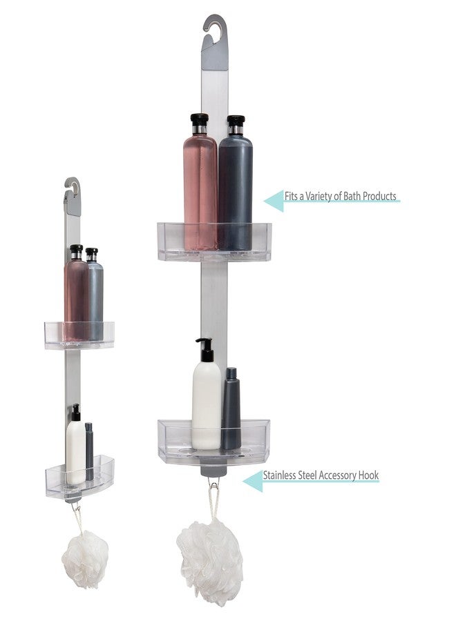Bath Bliss Adjustable Aluminum 2 Tier Hanging Shower Caddy | Large | Bathroom Storage | Good for Shampoo, Soaps, Razors, Wash Cloths | Rust Proof | Silver - Image 3