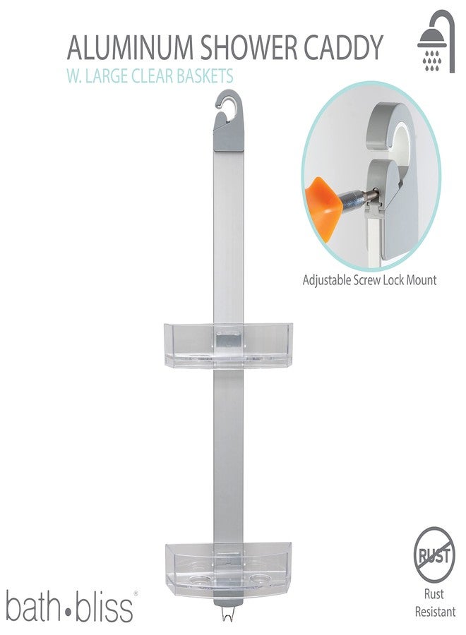 Bath Bliss Adjustable Aluminum 2 Tier Hanging Shower Caddy | Large | Bathroom Storage | Good for Shampoo, Soaps, Razors, Wash Cloths | Rust Proof | Silver - Image 2