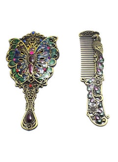 immatgar immatgar pharaonic Peafowl makeup pocket mirror with comb ancient Egyptian souvenirs gifts for women and mother from Egypt (butterfly1 - Burnt Yellow - 13.5 CM Tall) 