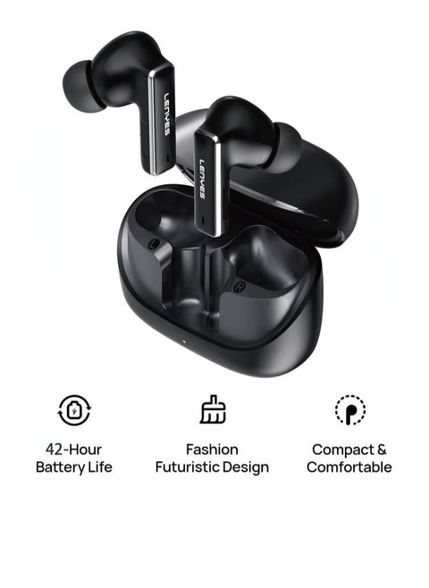 LENYES AIR 101 ENC Earbuds, 98.5 Percent Noise Reduction, Adaptive Cancelling To Ears And Environment, Hi-Res Sound, 50H Battery, Wireless Charging, Bluetooth 5.3 Black