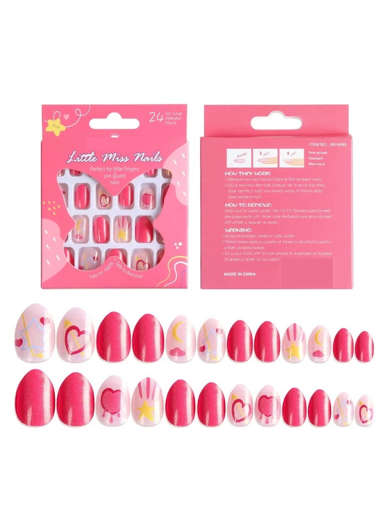 24 Pcs Children Acrylic False Nails Press on Pre-glue Full Cover Glitter Gradient Color Rainbow Short Kids Stick On False Nail Art Kits Set for Kids Little Girls,False Nails press on, impress nails, stick on nails - Image 1