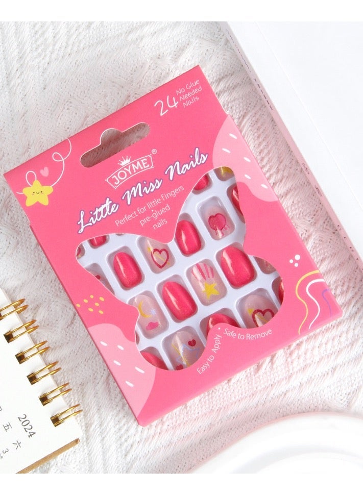 24 Pcs Children Acrylic False Nails Press on Pre-glue Full Cover Glitter Gradient Color Rainbow Short Kids Stick On False Nail Art Kits Set for Kids Little Girls,False Nails press on, impress nails, stick on nails - Image 1