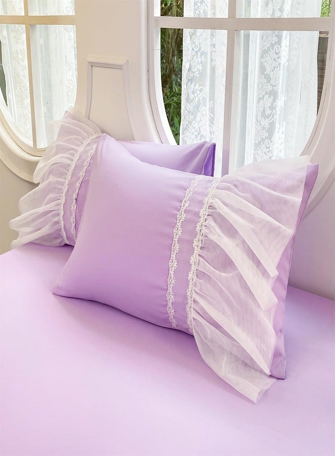SOUKECHY Lace Ruffled Duvet Cover Set, Bow Duvet Cover, Kids Twin Princess Bedding, 100% Polyester, Lightweight Duvet Cover Set with Zipper Closure for Girls (Purple, Twin) - Image 3